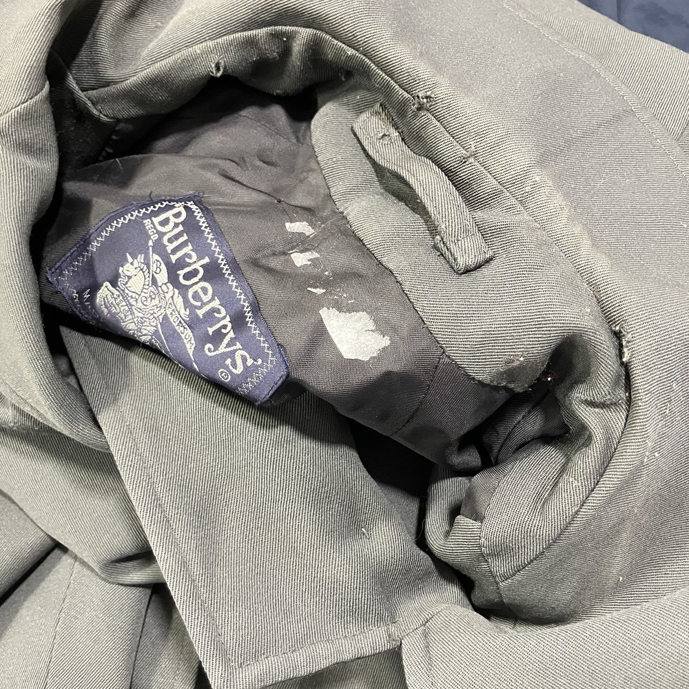 Burberrys London Womens 10 Long Rain Coat Gray Hidden Button Made In England - Picture 9 of 16